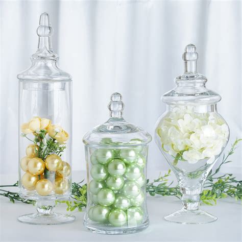 Efavormart Set Of 3 Clear Apothecary Glass Candy Jars With Lids 9 13 14