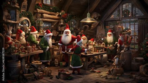 An elaborate scene showcases Santa's workshop bustling with activity as ...