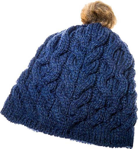 Aran Woollen Mills Irish Aran Bobble Hat Ink Blue Clothing Caps Hats