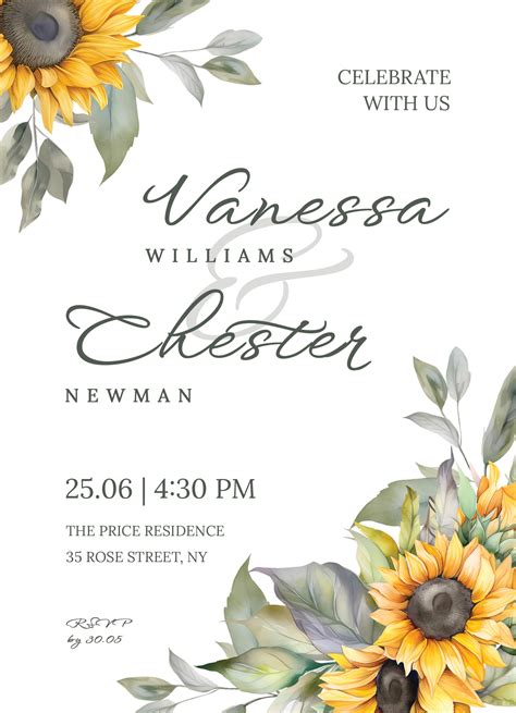 Beautiful Sunflower Wedding Invitation Card Template 48 Off