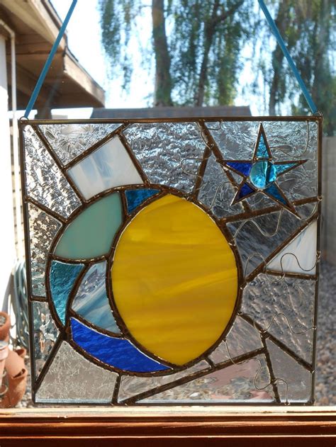 Stained Glass Celestial Panel Moon Sun Star