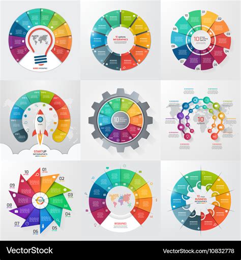 Set Of 9 Circle Infographic Templates With 10 Vector Image