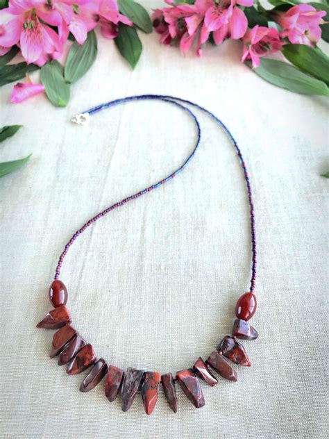 Red Jasper Beaded Necklace Red Jasper Healing Crystal Necklace Red