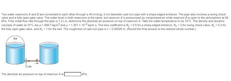 Solved Two Water Reservoirs A And B Are Connected To Each Chegg