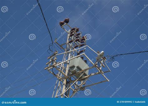 Electric Pole with Power Lines. Providing Electricity To Settlements ...