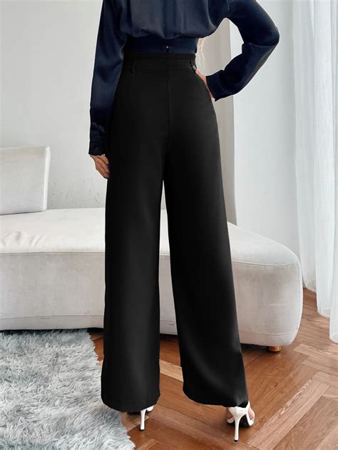 High Waist Slant Pockets Wide Leg Pants Shein Usa