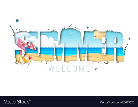 Summer Typography Poster With Beach And Ocean Vector Image