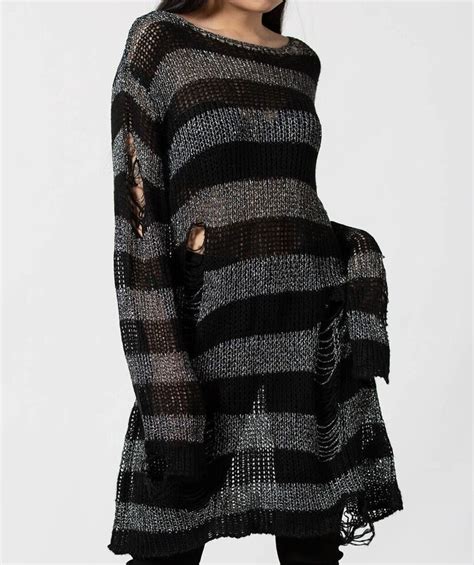 Killstar Abyss Knit Sweater Striped Distressed Gothic Grunge Punk