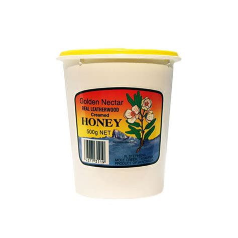 Golden Nectar Leatherwood Creamed Honey Plastic Jar 500g Honey Cube