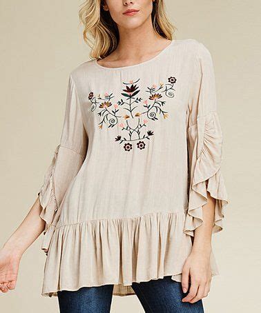 Look At This Zulilyfind Beige Rosemaling Embroidered Ruffle Tunic