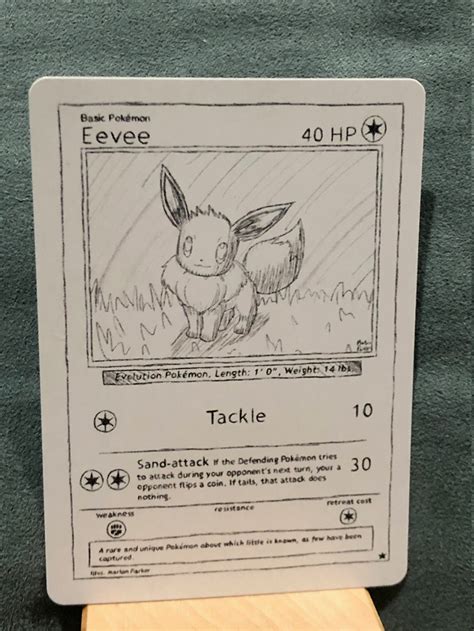 Custom Pokemon Card Sketch Style Eevee Etsy