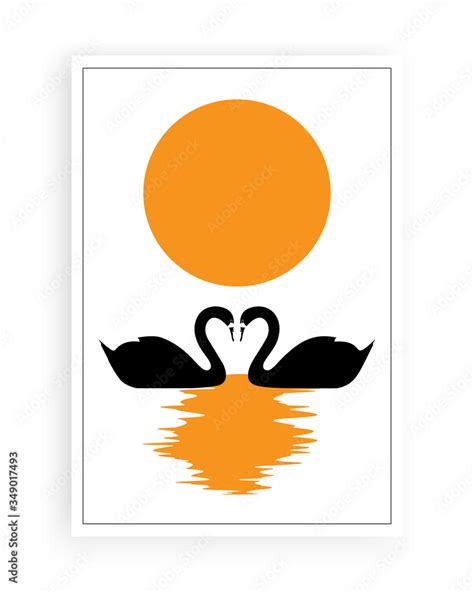 Swans Silhouettes Swimming On Sunlight Moonlight Vector Two Swans