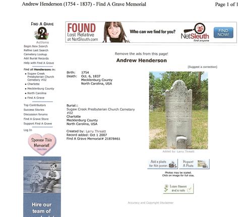 Andrew Henderson Find A Grave Screenshot