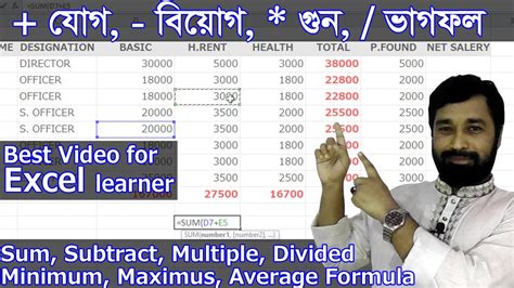 How To Sum Subtract Multiple Divide Minimum Max Average In MS