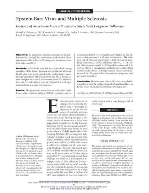 (PDF) Epstein-Barr Virus and Multiple Sclerosis