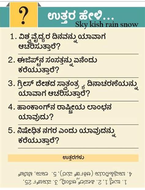 Skykishrain Kannada Important General Knowledge Questions With