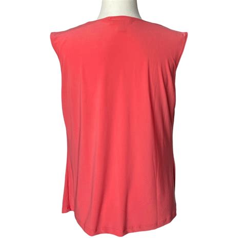 Womens Dressbarn Sleeveless Shirt Blouse Cowl Neck Stretch Pink Coral