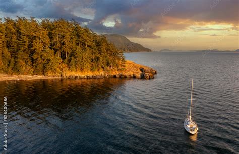 Sunset Aerial View Of The West Side Of Lummi Island Washington