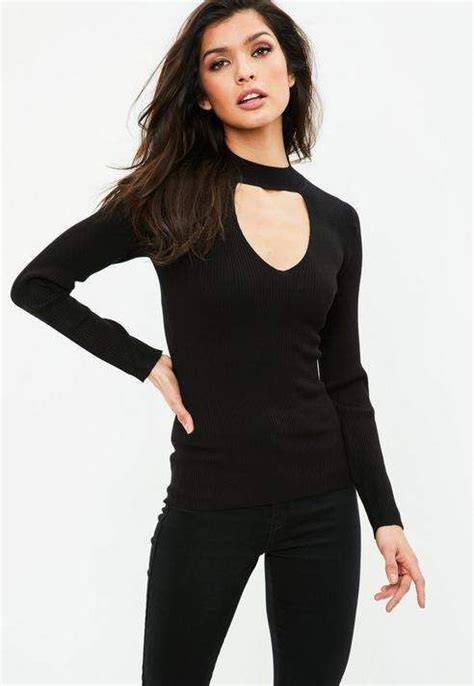 Missguided Black High Neck Keyhole Detail Crop Sweater Cropped