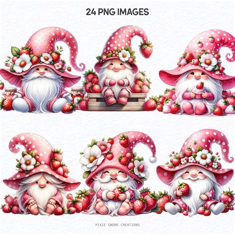 Watercolor Pink Strawberry Gnomes Png Strawberry Jam Gnome Valentines