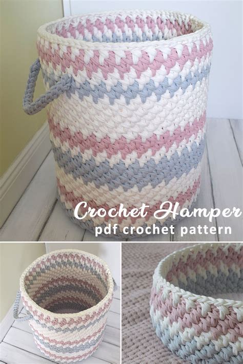 Pdf Crochet Pattern Hamper Pattern Large Basket With Nandles Crochet Laundry Basket