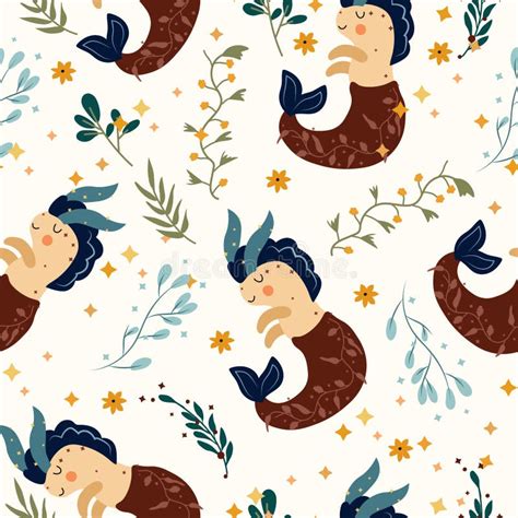 Seamless Patterns With Capricorn Colorful Flowers Leaves And Stars