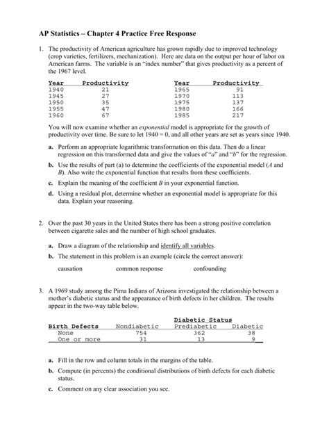 Ap Statistics Chapter 4 Practice Free Response