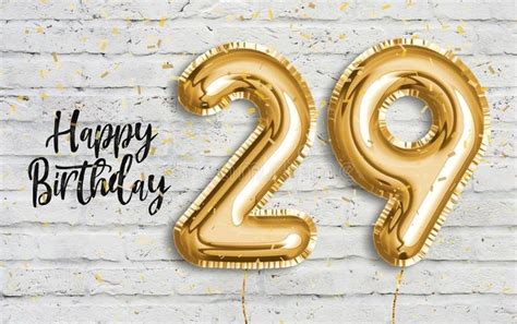 Happy 29 Th Birthday Gold Foil Balloon Greeting White Wall Background Stock Illustration