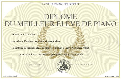 Diplome Du Meilleur Eleve De Piano