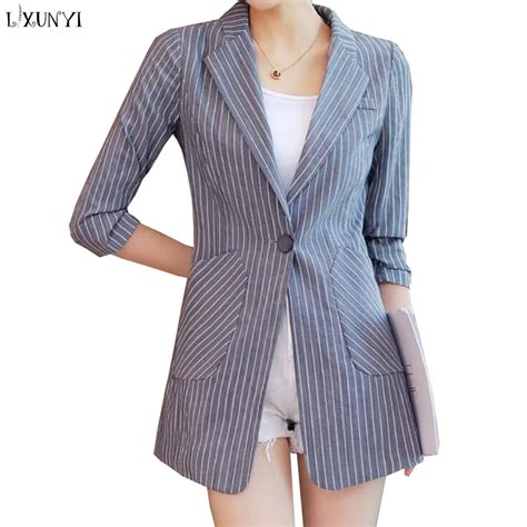 Buy Lxunyi Striped Casual Women Blazers 2019 Spring Summer New Three Quarter