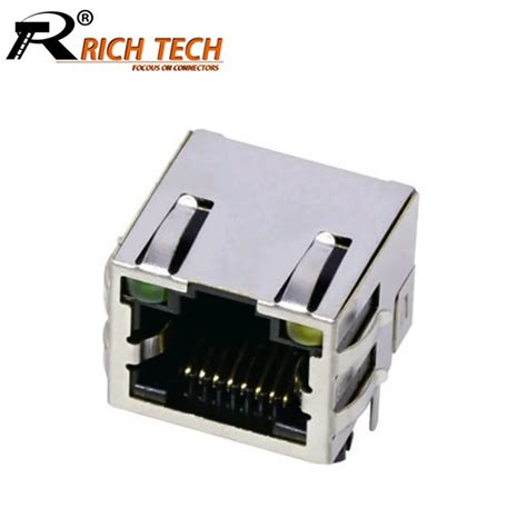 10pcs Lot 8p8c Single Port Rj45 Connector W Led Light W 6 Plate Springs Rj45 Pcb Mount Rj45