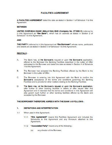 Facility Agreement 10 Examples Format Pdf