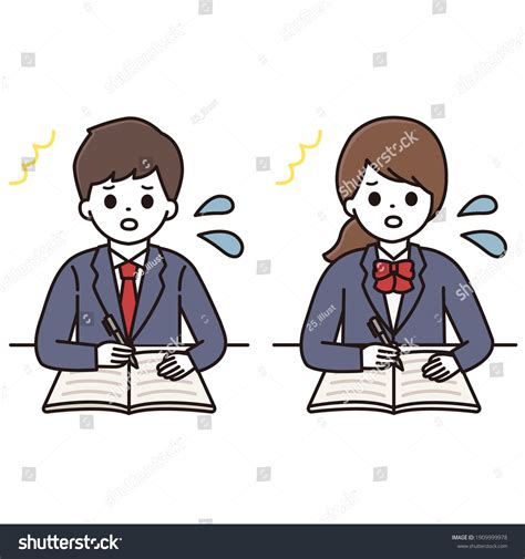 Illustration Male Female Students Uniforms Panicking Stock Vector