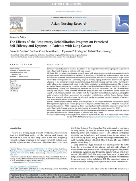 PDF The Effects Of Respiratory Rehabilitation Program On Perceived