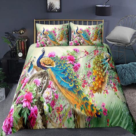 Colorful Peacock Aesthetic Bedding Set Full Luxury Duvet Cover Queen