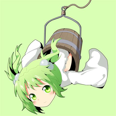 Safebooru Blush Bucket Green Eyes Green Hair Hair Bobbles Hair Ornament Kisume Long Sleeves