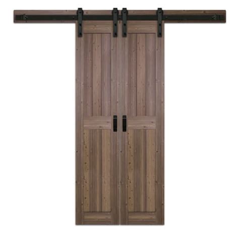 Truporte 36 Inch X 84 Inch Iron Age 3 Lite Frosted Glass Rustic Barn Door With Modern Slid