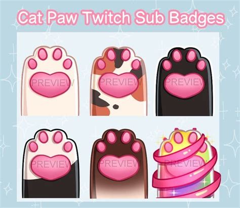 Digital Drawing Illustration Emotes Cute Cat Paw X Sub Badge Pack