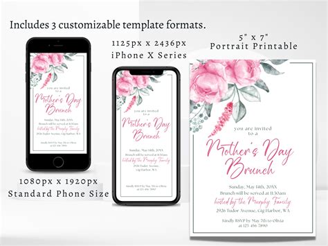 Editable Mothers Day Brunch Invitation Printable Mother S Etsy