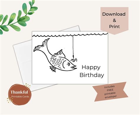 Happy Birthday Card for Printing Fishing With Envelope BC0013 - Etsy