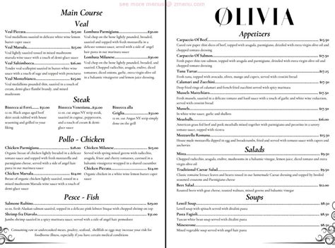 Menu at Olivia Restaurant & Roof Top, Hollywood