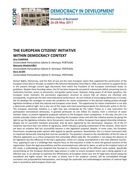 Pdf The European Citizens Initiative Within Democracy Context