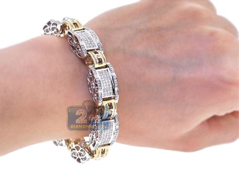 14k Two Tone Gold 817 Ct Diamond Link Mens Bracelet 8 12 Inches