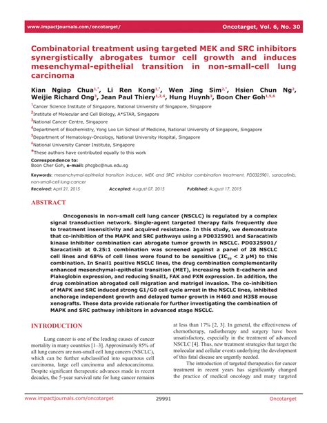 Pdf Combinatorial Treatment Using Targeted Mek And Src Inhibitors