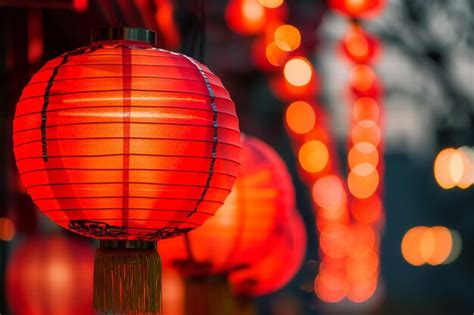 Premium Photo Traditional Chinese Red Lanterns On The Street Lunar New Year Celebration