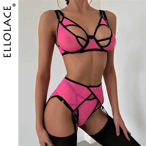 Sexy Set Ellolace Lingerie Sexy Female Underwear Cut Out Patchwork Bra