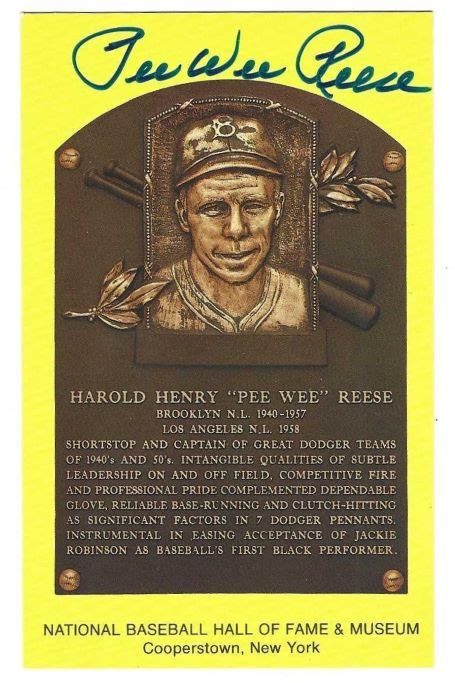 Autographed Pee Wee Reese Hall Of Fame Gold Plaque Postcard Main Line