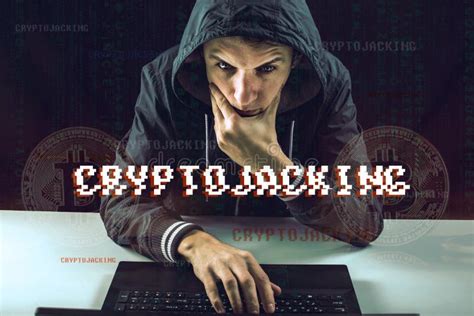 Hacker With A Face Is Trying To Steal Cryptocurrency Using A Computer