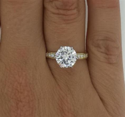 Ct Pave Prong Round Cut Diamond Engagement Ring Si G Yellow Gold