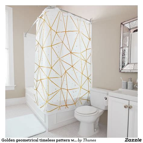 Golden Geometrical Timeless Pattern White Backdrop Shower Curtain